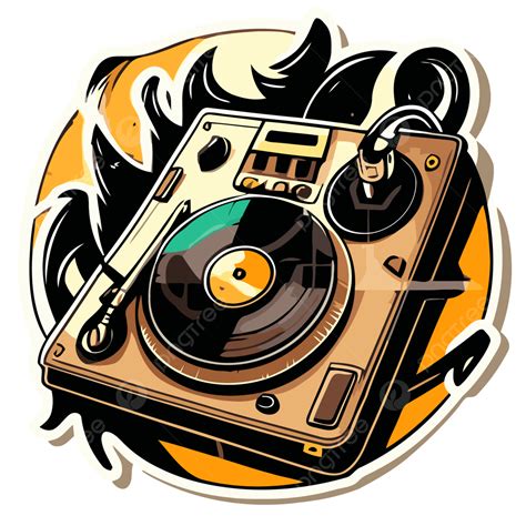 Vintage Dj Turntable On Background With Fire Vector Clipart Dj