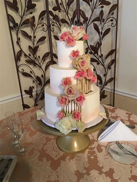 Ombré Blush Wedding Cake With Gold Drips Blush Wedding Cakes Gold