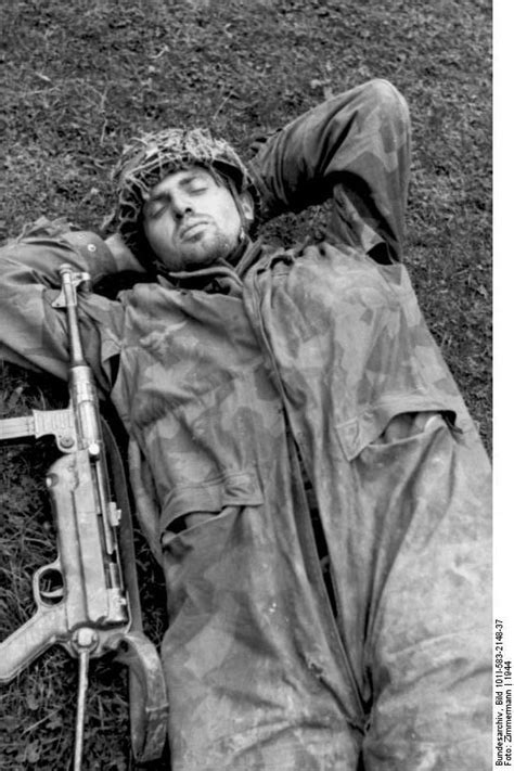 Photo German Paratrooper Taking A Nap With His Mp 40 Submachine Gun