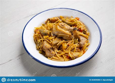 Fideua With Rabbit Casserole Noodles With Meat Traditional Spanish