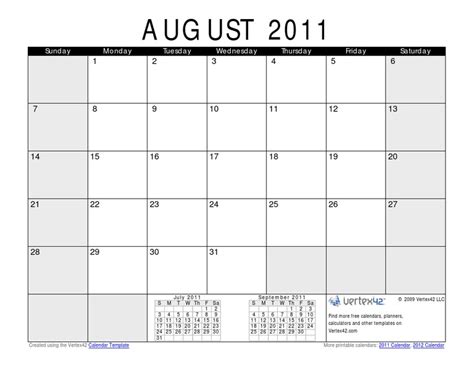 August 2011 Calendar Pdf
