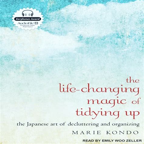 “The Life-Changing Magic of Tidying Up” Book by Marie Kondo. Image features book cover of blue skies and clouds with the book title on the cover. 