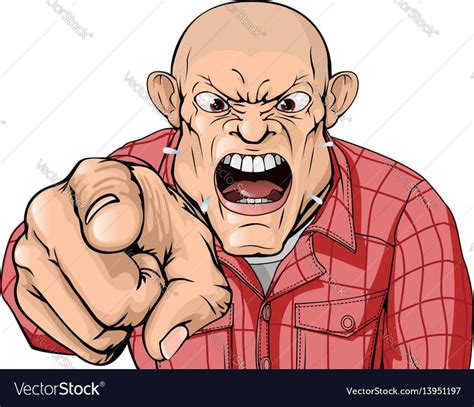 Angry Man With Shaved Head Shouting And Pointing Vector Image On