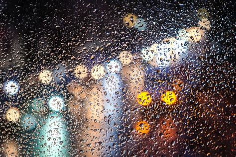 Rainy Day Rain Drops On Window Rainy Weather Rain And Traffic Lights