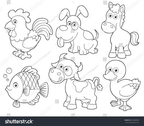 Illustration Farm Animals Cartooncoloring Book Stock Vector Royalty