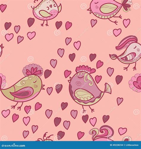 Valentine Pattern With Hearts Birds Stock Vector Illustration Of