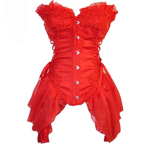 Red Lace Tulle Skirted Corselet Overbust Corset Victorian Corsets And