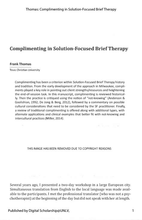 Solution Complimenting In Solution Focused Brief Therapy Studypool