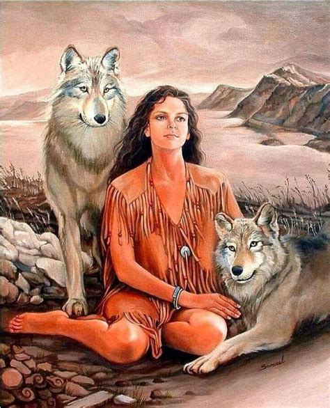 Woman Wolf Wolves Dogs Native American Indian Wolf Girl Art