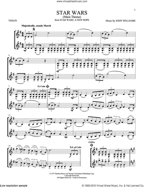 Star Wars Main Theme Sheet Music For Two Violins Duets Violin Duets
