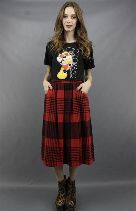 Plaid Knee Skirt Plaid Midi Skirt Red Plaid Skirt Plaid Wool Etsy