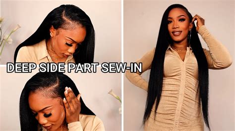 Deep Side Part Sew In Weave With Leave Out Youtube