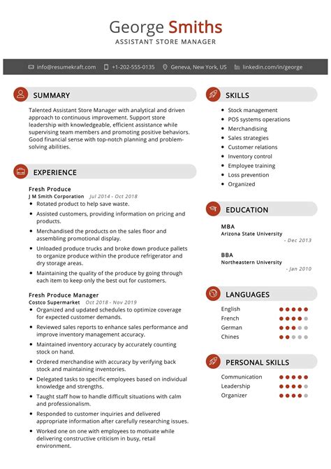 Get inspired with +60 of our top resume examples for 2021. Assistant Store Manager Resume Sample - ResumeKraft