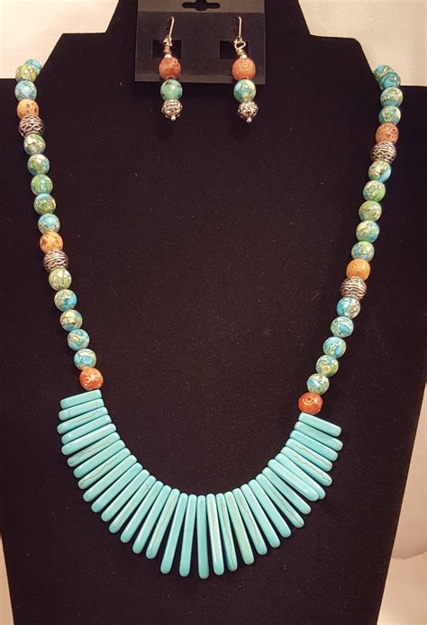 Turquoise Necklace And Earrings Etsy