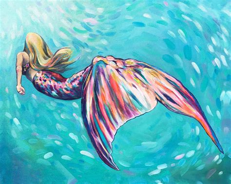 A Painting Of A Mermaid Swimming In The Ocean