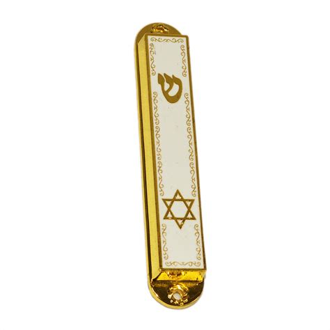 Judaica White Enamel Gold Metal Jewish Star Mezuzah