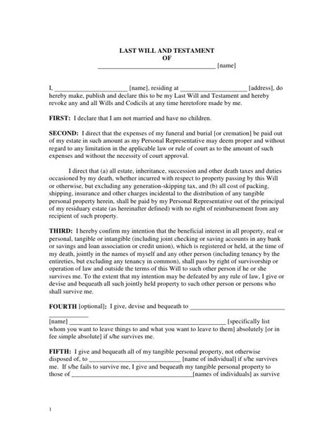 Last will and testament form in pdf. Free Printable Last Will And Testament Form (GENERIC ...