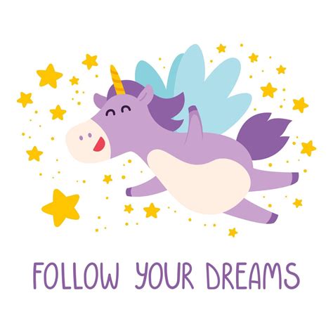 Cute Unicorn Flies In The Starry Sky Follow Your Dreams Card Poster