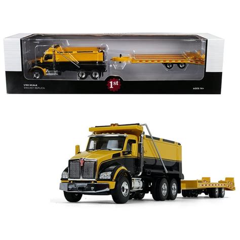 Kenworth T880 Tandem Axle Dump Truck With Beavertail Trailer Yellow
