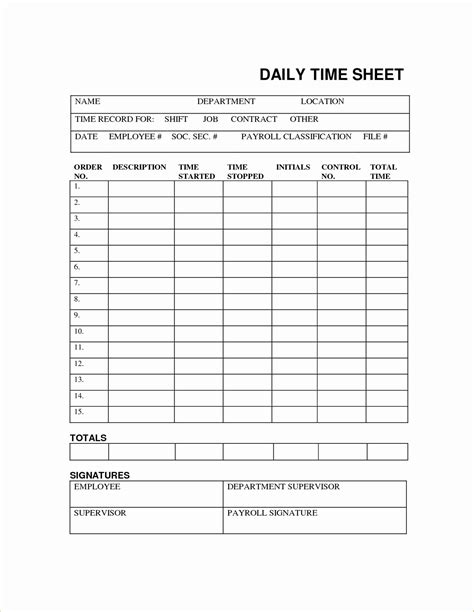 Printable Daily Time Sheet Pdf Printable Blank World