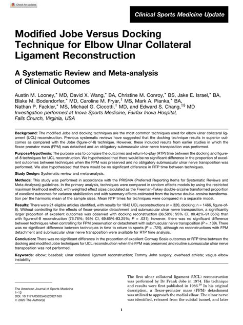 PDF Modified Jobe Versus Docking Technique For Elbow Ulnar Collateral Ligament Reconstruction