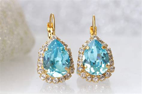 Turquoise Gold Earrings Bridesmaid Gifts Earrings Diamond Earrings