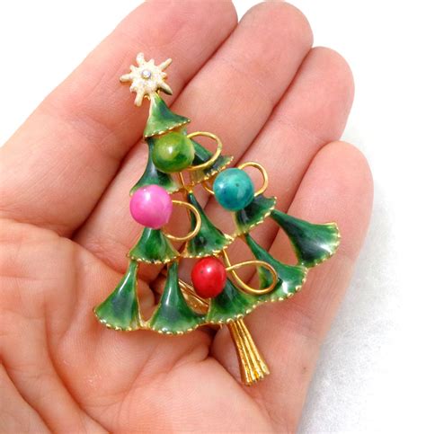 Vintage 3 D Mod Enamel Christmas Tree Pin From Riverroadcollectibles On