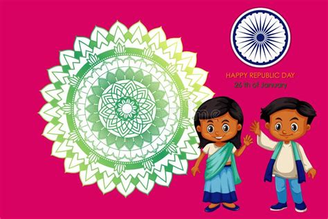 Happy Republic Day Poster Design With Two Children Stock Vector