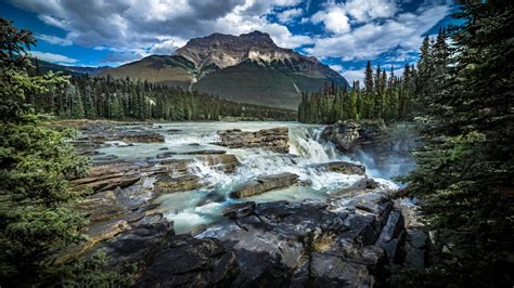 Alberta Athabasca Waterfall And Canadian Rockies Jasper National Park