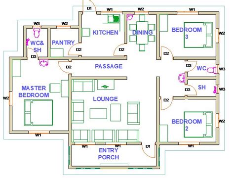 Floor Plan Three Bedroom House Plans In Kenya