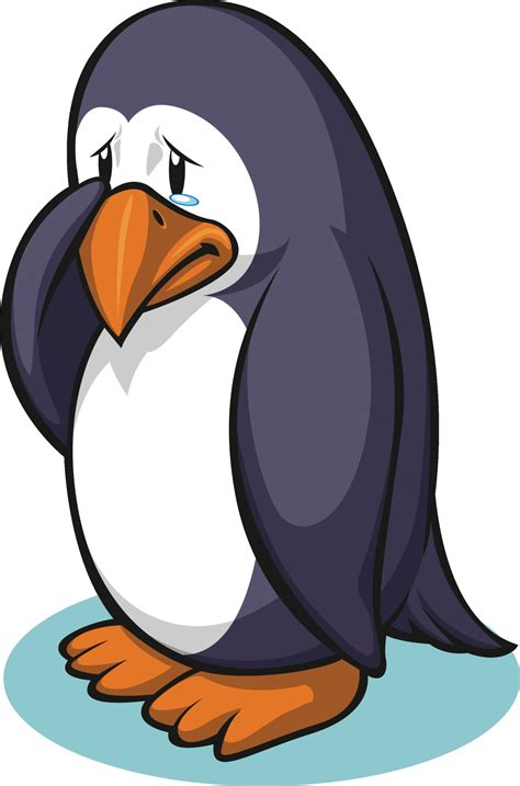 Sad Penguin Wiping Tears Crying Cartoon Illustration Vector Drawing