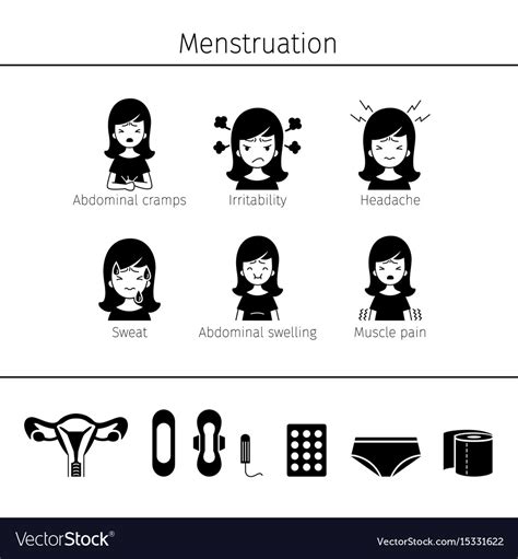Menstruation Symptom Icons Set Monochrome Vector Image