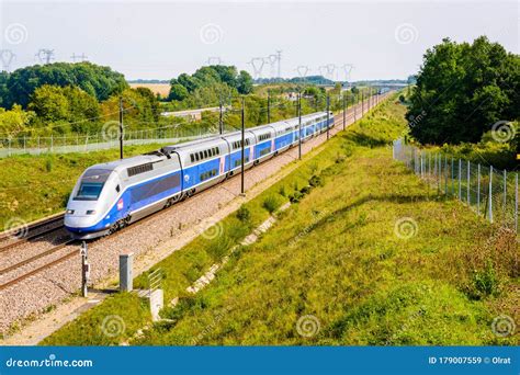 A Tgv High Speed Train Driving In The French Countryside Editorial