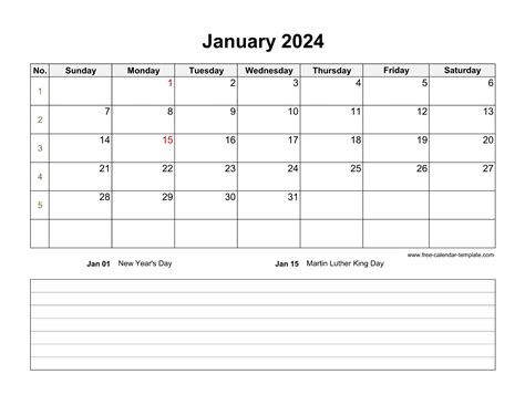 2024 Printable January Calendar With Space For Appointments Horizontal