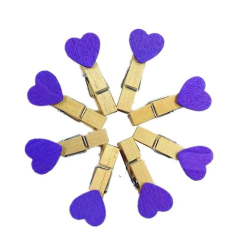 15packslot New Cute Purple Heart Paper Clips Wooden Clip Bag Clip