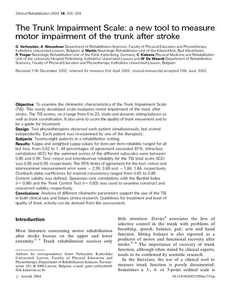 Pdf The Trunk Impairment Scale A New Tool To Measure Motor