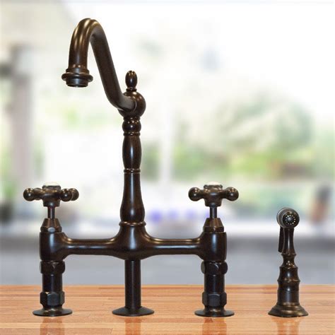 The product complies with nsf/ansi 372 and conforms with lead content requirements. Bridge Style Kitchen Faucet with Metal Cross Handles ...