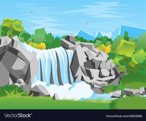 Cartoon Waterfall Landscape Background Royalty Free Vector