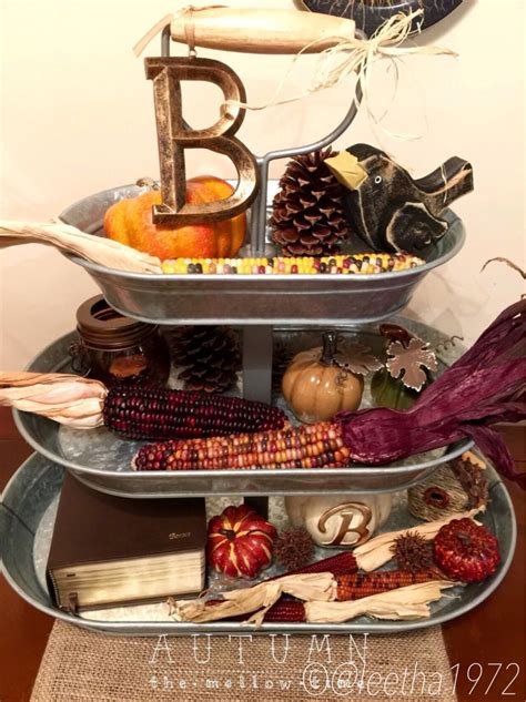 These stylish and freestanding galvanized tier stand are ideal for displaying all types of products at your space in a fabulous way. Autumn centerpiece. 3 tier galvanized stand. Fall Decor # ...