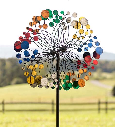 Dual Rotor Metal Wind Spinner With Multi Colored Metal Discs Wind And