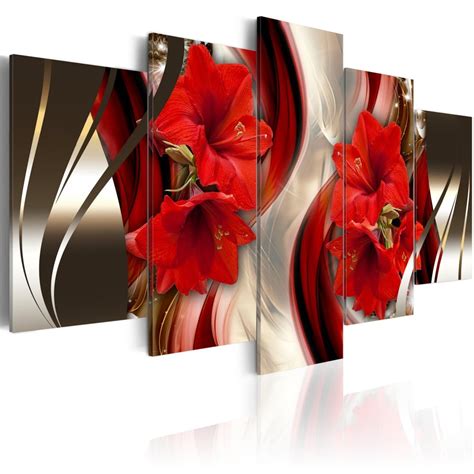 Home Wall Decor Art Print Canvas Pictures Red Flower Photos 5 Panels