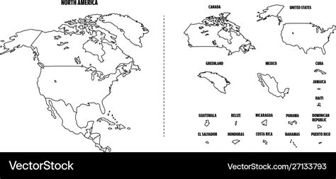 North America Outline Map With Each Country Vector Image