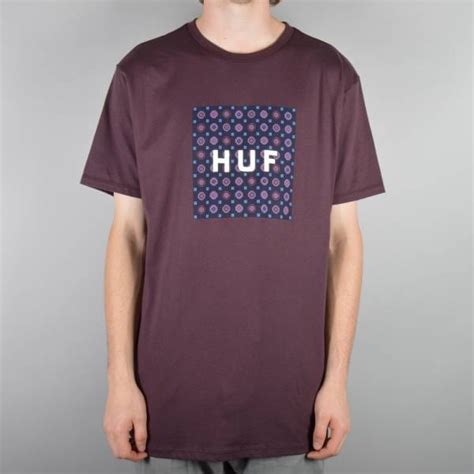 Huf Geometric Box Logo T Shirt Wine Skate T Shirts From Native