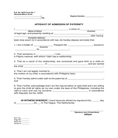 Acknowledgement Of Paternity Affidavit Form