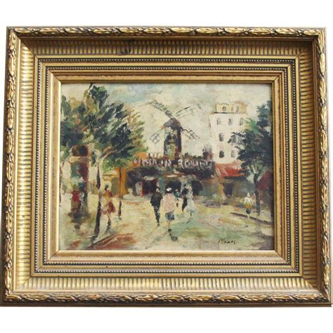 Stunning Mid Century 1940s 1950s French Moulin Rouge Paris Street Oil