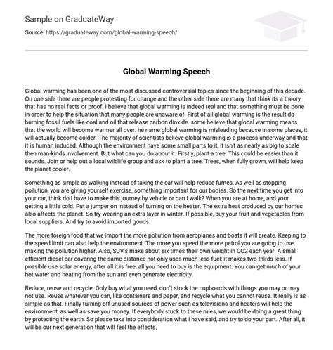 Global Warming Speech 529 Words Free Essay Example On Graduateway