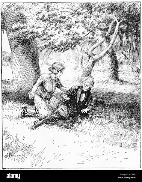 Engraving Of A Girl Helping Her Aged Neighbour To Her Feet From