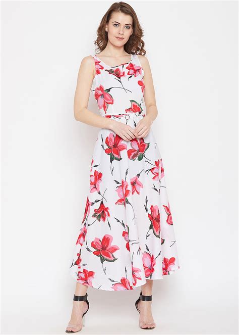 Get Contrast Big Floral Printed Sleeveless Maxi Dress At Lbb Shop