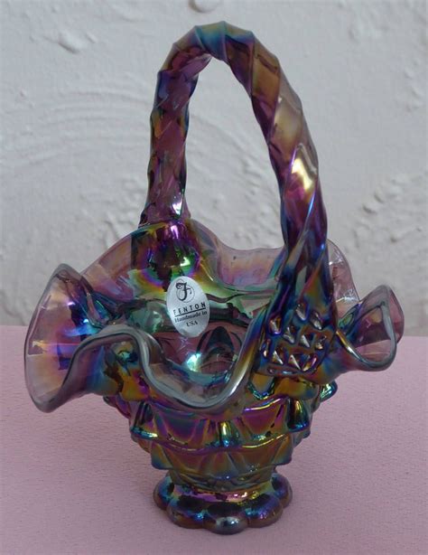 Vintage Fenton Amethyst Purple Iridescent Carnival Glass Layered Stacked Ruffle Fluted Edge