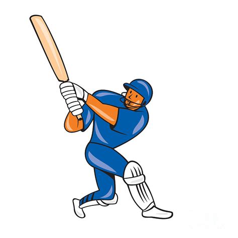 India Cricket Player Batsman Batting Cartoon Digital Art By Aloysius